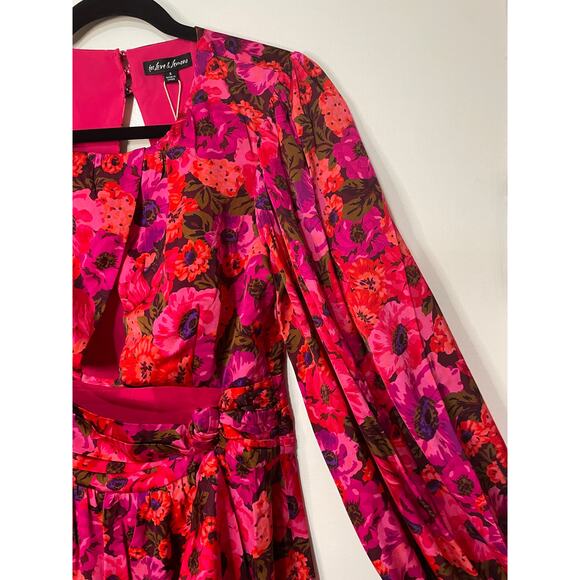 For Love & Lemons Lauren Long Sleeve Mini Dress Red Pink Florals Size XS NWT - Picture 4 of 14